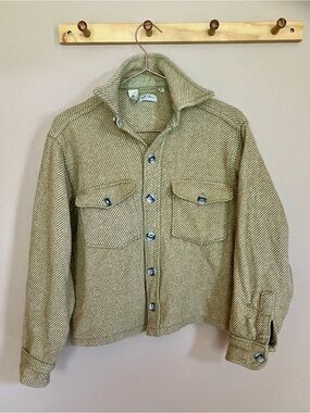 L.L. Bean Tan Herringbone wool shirt Jacket custom cropped